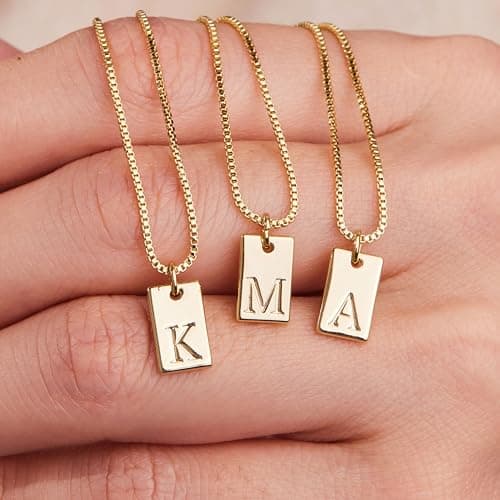 Poxtex Gold Plated Initial Necklace, Non-Tarnish, Women's Square Pendant Jewelry_gifts