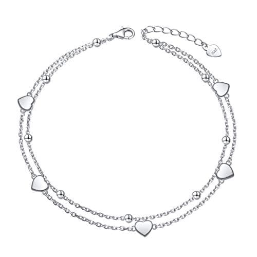 DAOCHONG Women's S925 Sterling Silver Adjustables Anklet Evil Eye Heart Jewelry