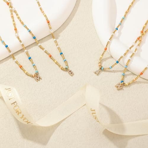 Trendy BYIA Women's 14k Gold Plated Colorful Initial Choker Necklace
