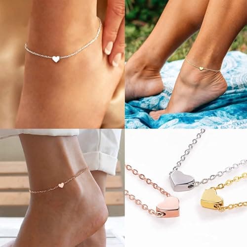 Chic Silver Personalized 925 Sterling Silver Tiny Heart Anklet for Women, Silver/Gold/Rose Gold (With Gift Box)