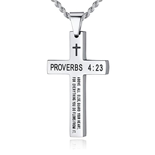 REVEMCN Inspirational Cross Necklace for Men, Black Stainless Steel Pendant Faith Gift