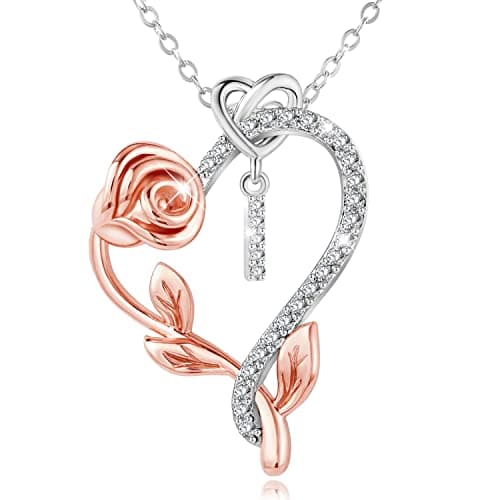 SNZM 925 Sterling Silver Heart Initial Necklace with 5A CZ - Perfect Valentine's, Mother's Day & Birthday Gift