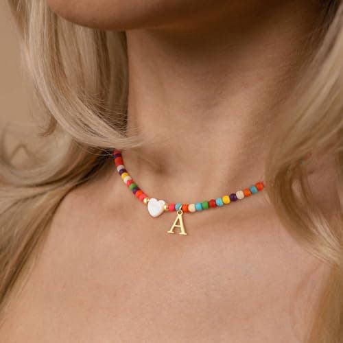 Colorful Beaded Initial Necklaces for Women: Handmade Personalized A-Z Gifts