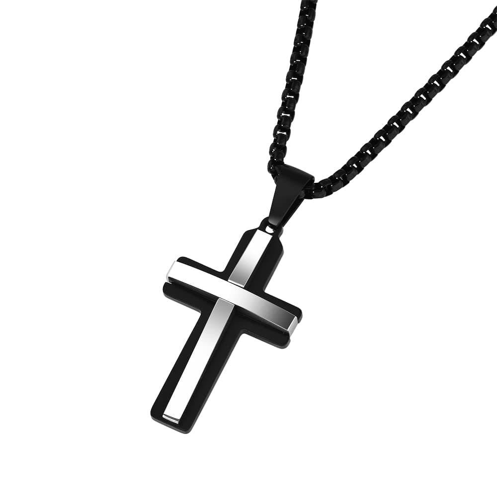 Men's Edforce Stainless Steel Double Layer Cross Pendant Necklace, 24" Chain