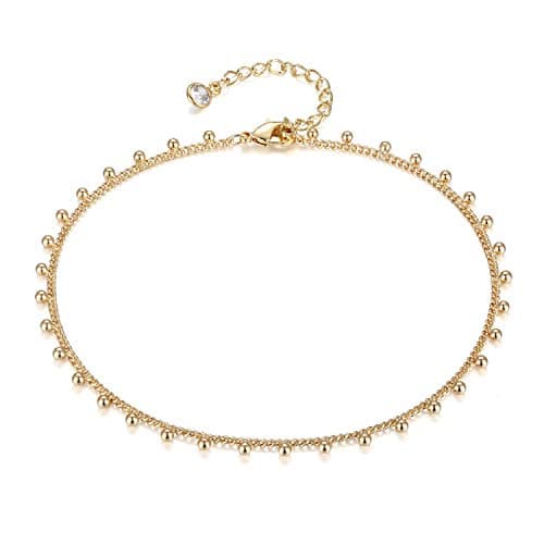 LOYATA 14K Gold Plated Dainty Ankle Bracelet with White CZ Cross Tassel Boho Jewelry for Women