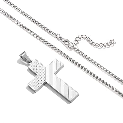 DuoDiner Graduation Gift: 18+2 Inch Stainless Steel American Flag Pendant Necklace for Men & Boys