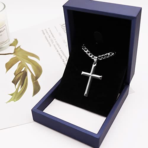Cameido Sterling Silver Cross Necklace for Men & Women with Stainless Steel Chain Jewelry 16-28 Inches