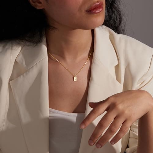 Poxtex Gold Plated Initial Necklace, Non-Tarnish, Women's Square Pendant Jewelry_gifts