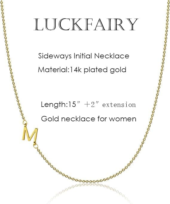 Gold Plated Initial Necklaces for Women | Dainty Sideways Letter Choker Jewelry