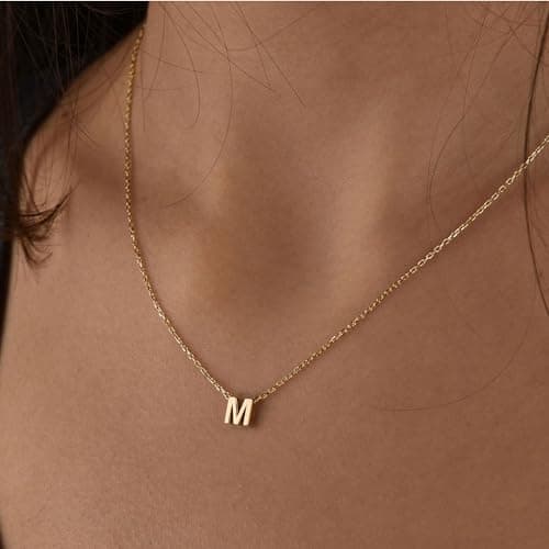 14k Gold Plated Dainty Initial Letter Pendant Choker for Women