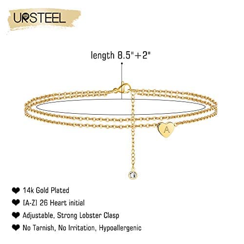Dainty Layered Heart Initial Anklets: Gold Plated Bracelets as Gifts for Women
