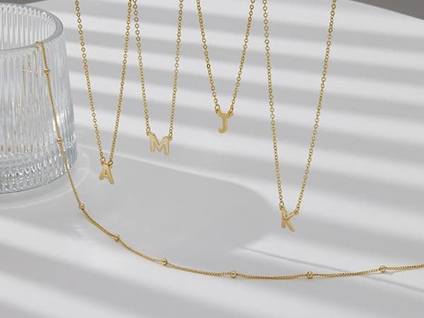 Poxtex Initial Necklaces for Women - 14K Gold Plated Dainty Pendant Choker Necklace