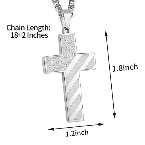 DuoDiner Graduation Gift: 18+2 Inch Stainless Steel American Flag Pendant Necklace for Men & Boys