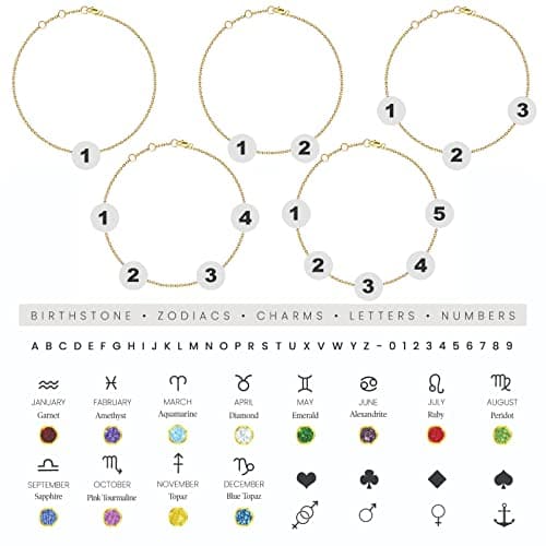 JEWEE Diamond Personalized Sideways Initial Bracelet - Custom Letter Gift for Her
