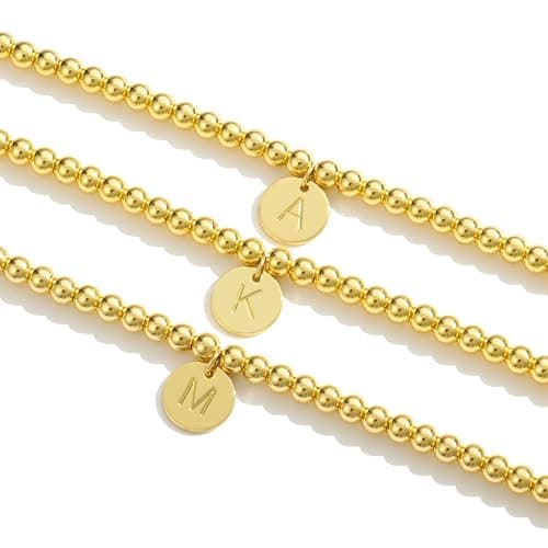 Honsny Gold Plated Initial Bracelet Set for Women A-Z Adjustable Charms
