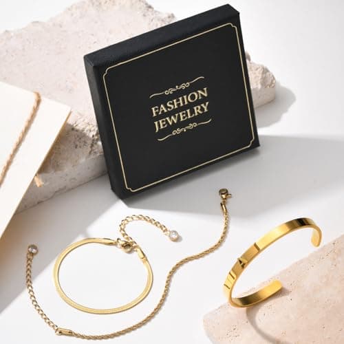 KSF Gold Plated Initial Snake Charm Stackable Bracelet Set for Women