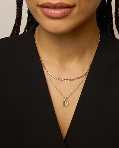 PavoI 14K Gold Plated Initial Double Dog Tag CZ Necklace for Women