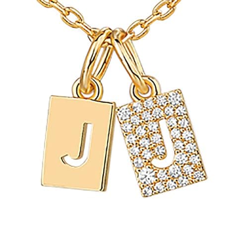 PavoI 14K Gold Plated Initial Double Dog Tag CZ Necklace for Women