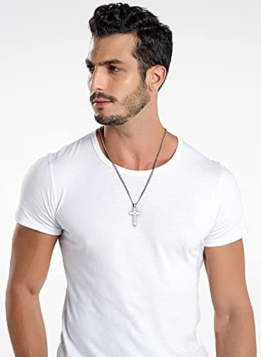 REVEMCN Inspirational Cross Necklace for Men, Black Stainless Steel Pendant Faith Gift