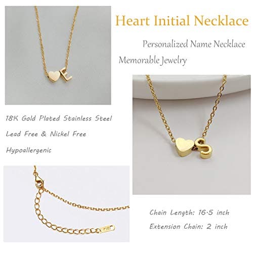 Glimmerst Heart Initial Necklace - Personalized 18K Gold Plated Stainless Steel