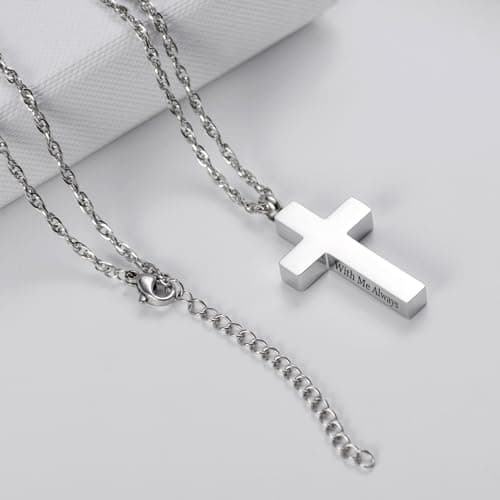 Stainless Steel Cremation Cross Necklace for Ashes Hold With Me Always