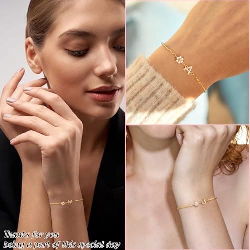 Donyude Floral Adjustable 14k Gold Plated Teen Bridesmaid Bracelet Gifts