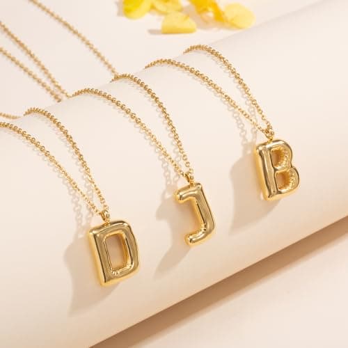YeGieonr Tarnish-Free Gold Stainless Steel Initial Necklace with Bubble Letter Pendant