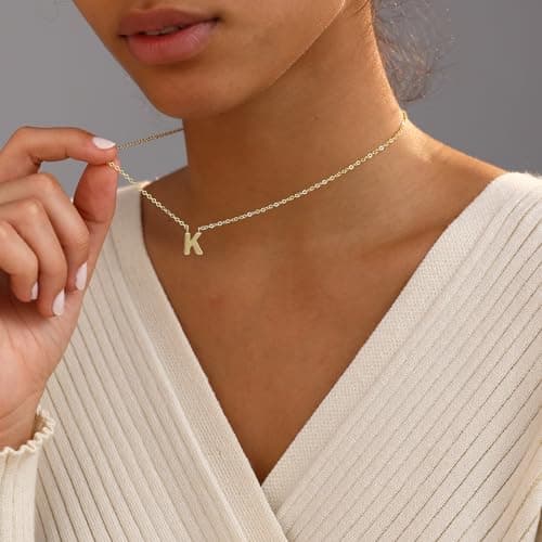 14k Gold Plated Initial Letter Choker Necklace for Women