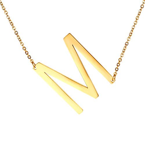 Alphabet A-Z Stainless Steel Choker for Women, Gold Plated CZ Jewelry, Gift Box Packed
