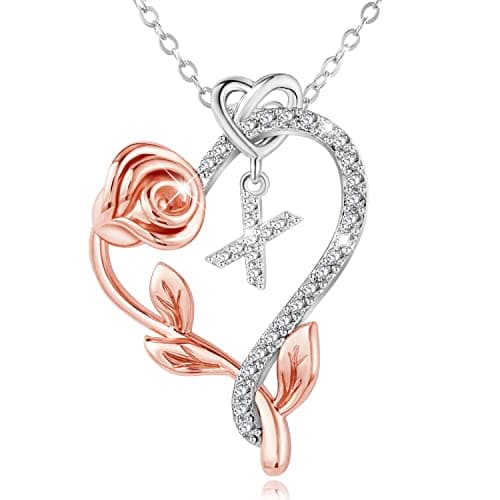 SNZM 925 Sterling Silver Heart Initial Necklace with 5A CZ - Perfect Valentine's, Mother's Day & Birthday Gift