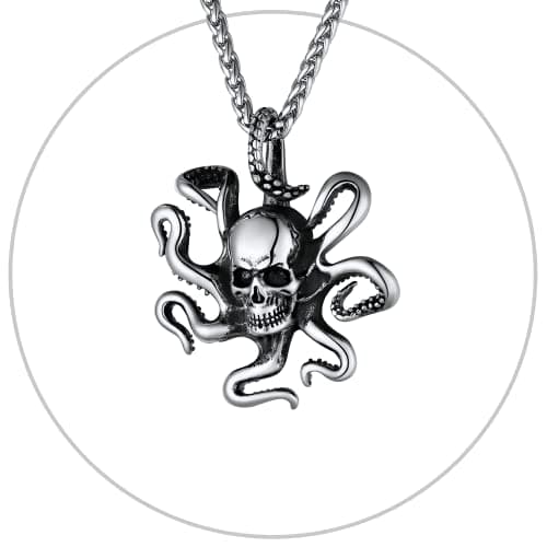 Stainless Steel U7 Skull Pendant Necklace - Gothic Punk Jewelry with 22-24 Inch Chain