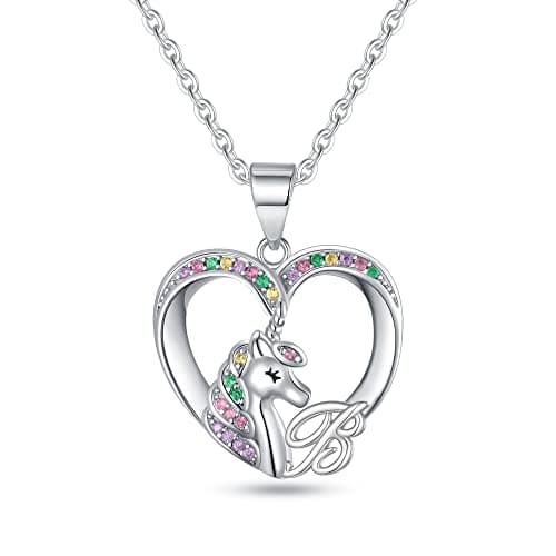 BRIJEWLIC Silver Cursive Initial CZ Heart Necklace for Girls & Teen Girls