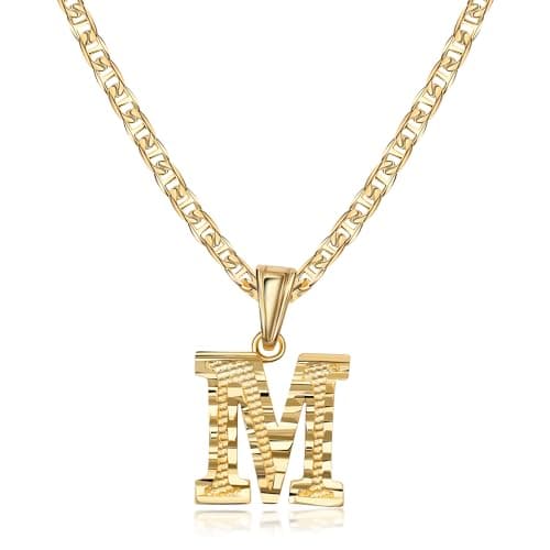 Barzel 18K Gold Plated Diamond Cut Initial Necklace, 18" Chain + 2" Ext, Made in Brazil
