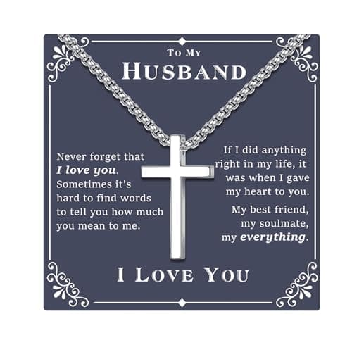 18K White Gold Plated Stainless Steel Cross Necklace for Men and Women