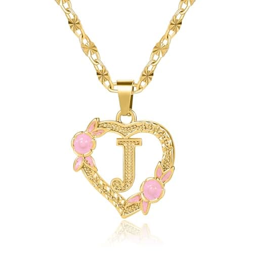 Qitian Initial Heart Pendant Necklace for Women Alphabet Gift