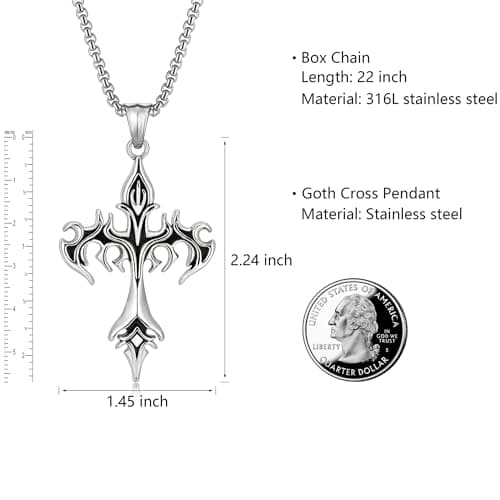 HEXALOVA Silver Cross Necklace for Men & Women Gothic Christian Jewelry