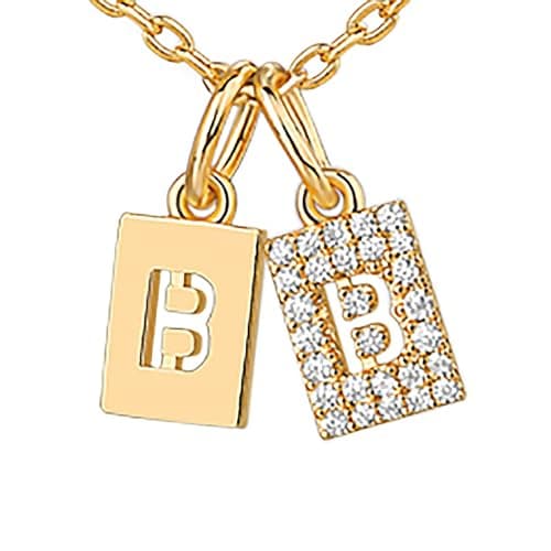 PavoI 14K Gold Plated Initial Double Dog Tag CZ Necklace for Women