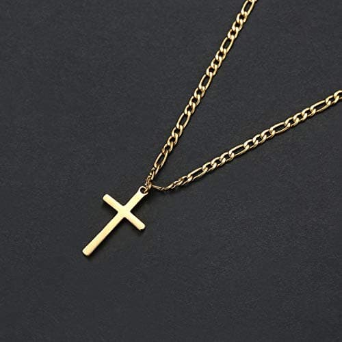 Joxevyia 14K Gold Filled Cross Necklace Figaro Chain Simple Faith Gift
