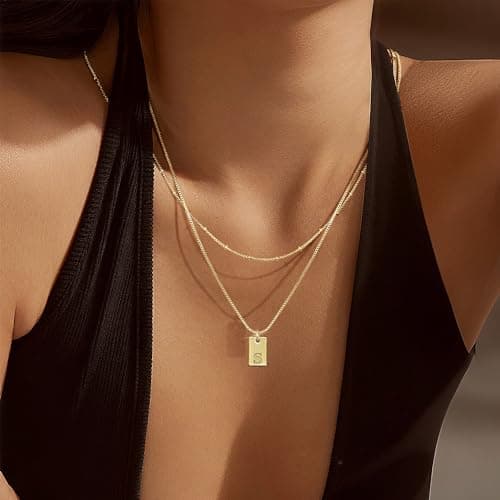 Krfy Women's 18K Gold Plated Cursive Initial Pendant Choker Chain Jewelry