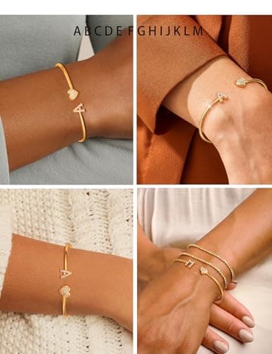 Honsny Gold Initial Heart Cuff Bracelets for Women