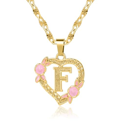 Qitian Initial Heart Pendant Necklace for Women Alphabet Gift