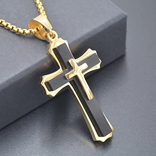 Large Stainless Steel Cross Pendant Necklace for Men and Women