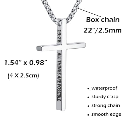 OLARCU Men's Silver & Black Stainless Steel Bible Verse Cross Pendant Necklace