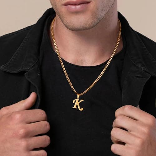 LUXEJEW Stainless Steel Cuban Chain Initial Letter Necklace for All Ages