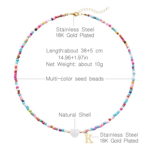 Seensea Colorful Rainbow Initial Beaded Choker for Women