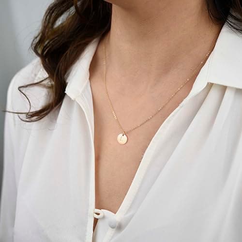 IEFWELL Initial Necklaces for Women & Girls - Gold, Silver, Rose Gold Hammered Coin Jewelry