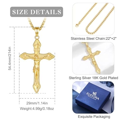 EUDORA 925 Sterling Silver Crucifix Pendant Necklace with Bible Verse Amulet