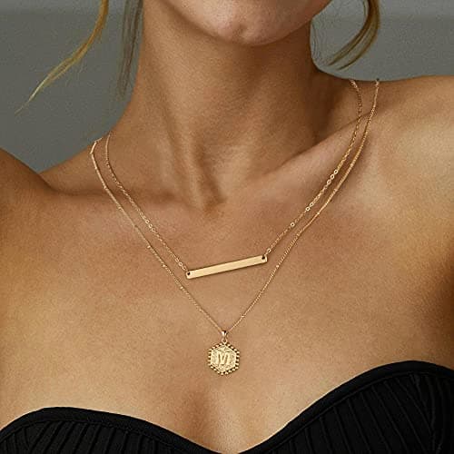 Turandoss Gold Plated Hexagon Letter Pendant Necklace for Women