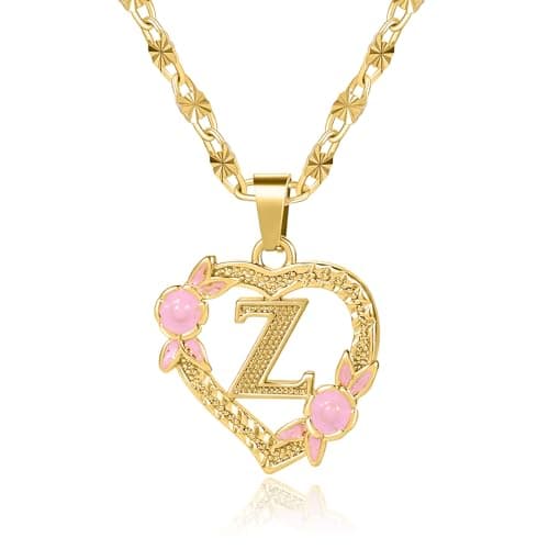 Qitian Initial Heart Pendant Necklace for Women Alphabet Gift