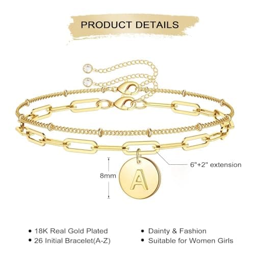 Turandoss Gold Monogram Initial Bracelets for Women